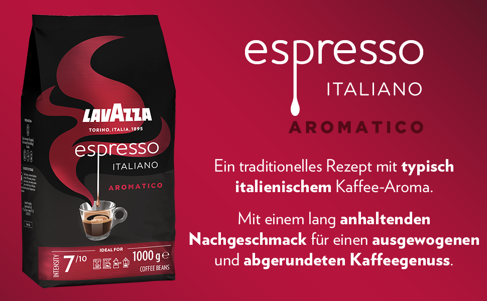 Кава в зернах Lavazza Aromatico, суміш арабіки та робусти, середній обсмал, нотки какао та спецій, інтенсивність 8/10, 1 кг