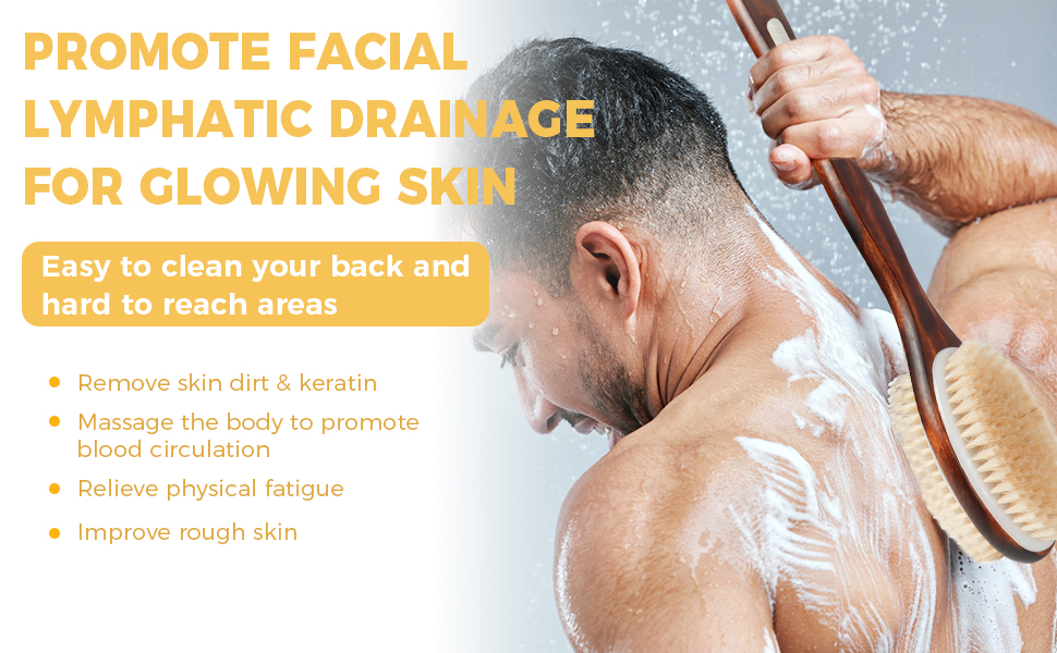 Набір з 2 шт. щітки для спини та душу з довгим руків'ям, для тіла, для пілінгу, натуральна щетина, видаляє омертвілу шкіру, зменшує целюліт, покращує лімфодренаж