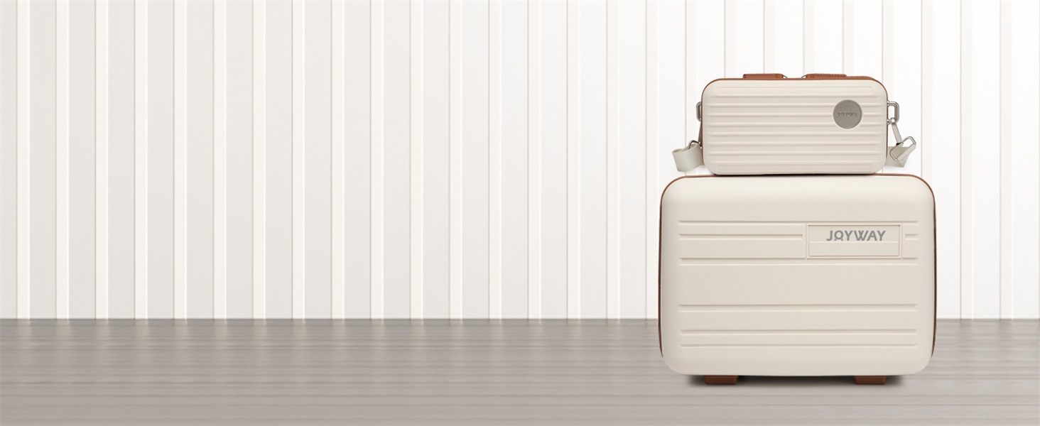 Набір валіз Joyway 5шт з жорстким корпусом, 4 колеса та TSA-замок. В комплекті: косметичка та сумка. Колір: білий/коричневий