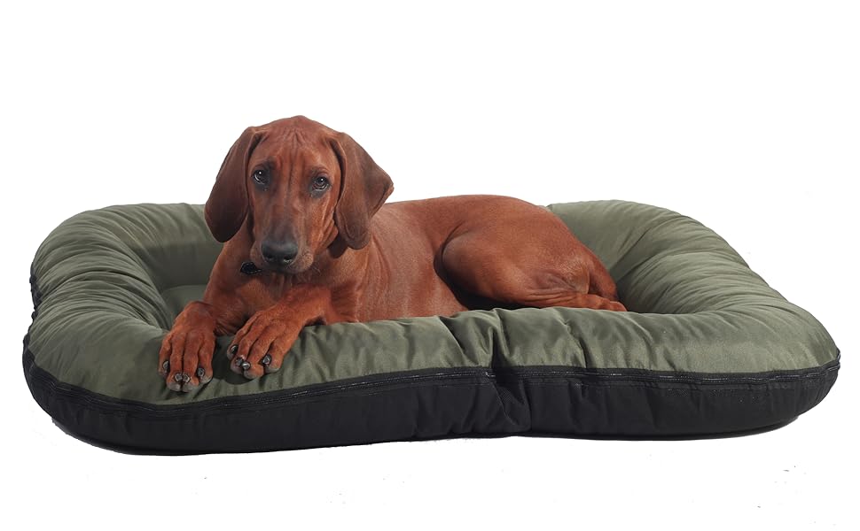Ліжко для собак середніх порід 4L Textil KLEO, 90x70 см, водонепроникне, знімний чохол, темно-зелене