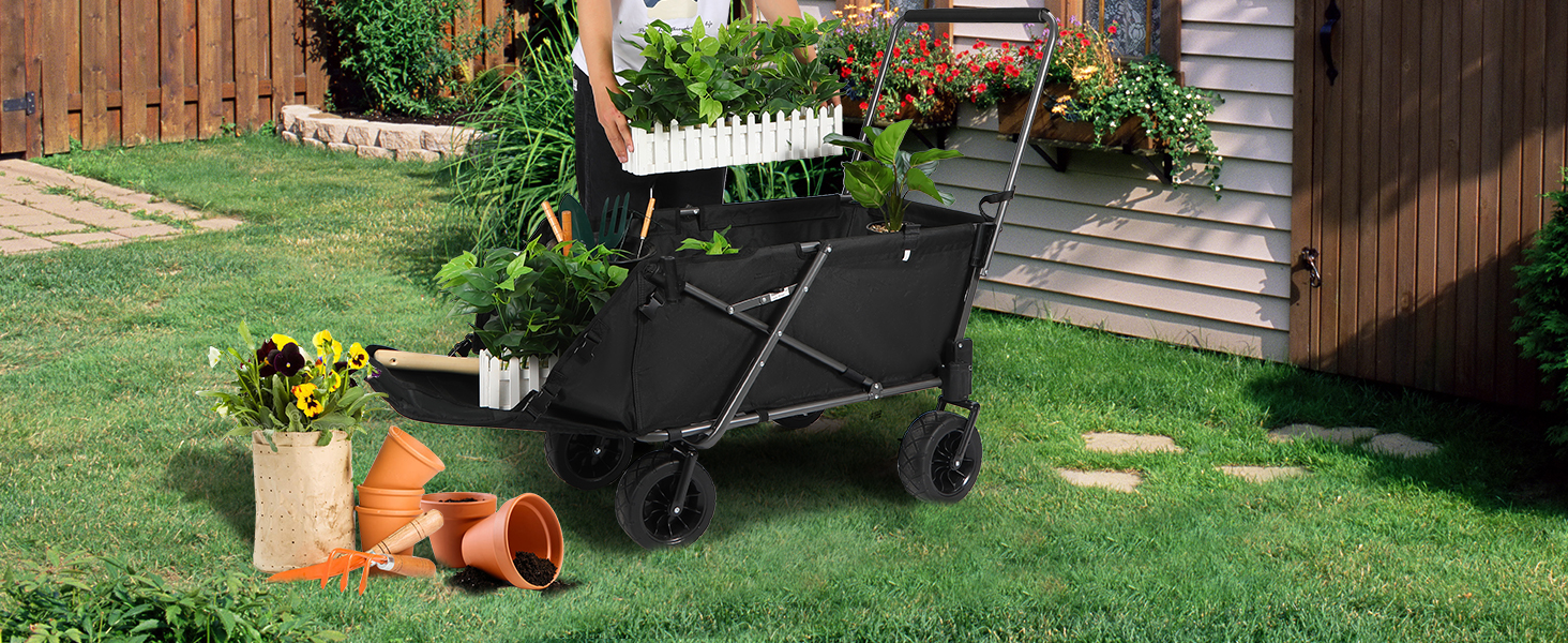 Складаний візок для собак REDCAMP з висувною задньою частиною, міцний, 134 л, великий, для кемпінгу, саду, спорту, покупок (Чорний, Basic)