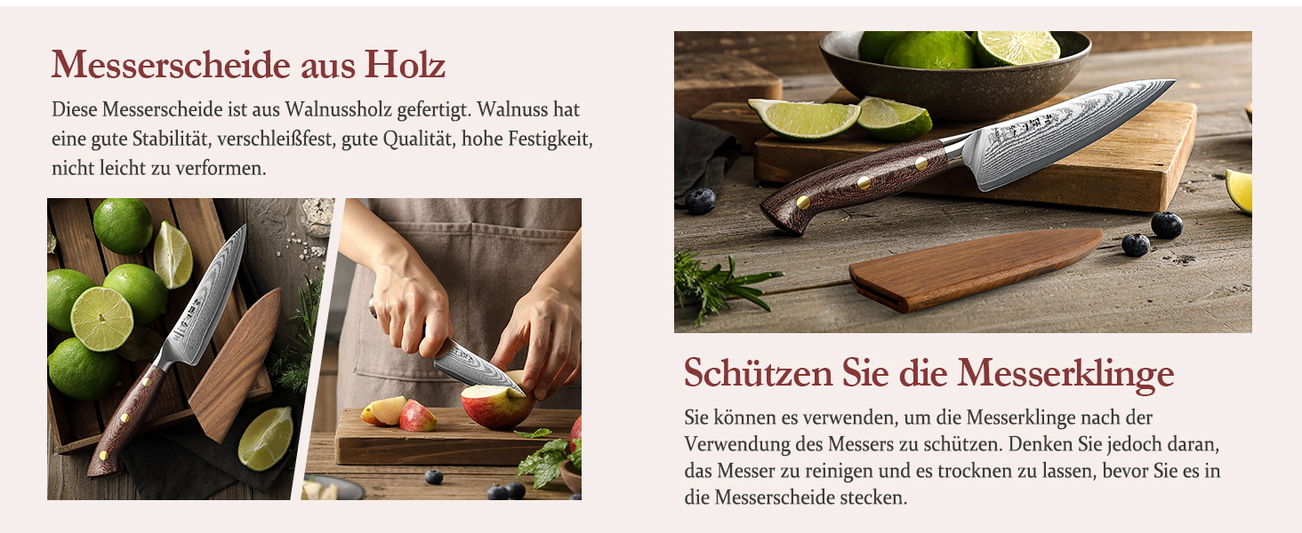 HEZHEN ніж кухарський 21 см дамаск 67 шарів, професійний ніж для кухні з дерев'яною піхвою, міцний ніж з ручкою Micarta