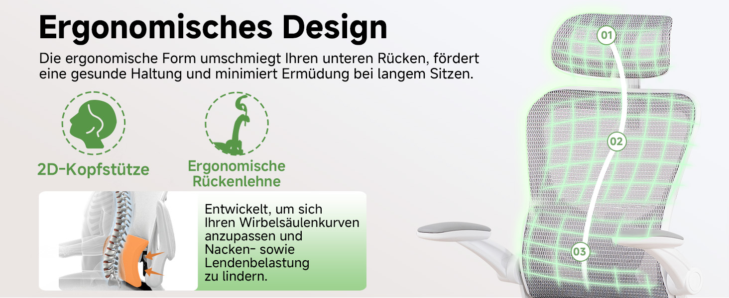 Офісне крісло GTPLAYER Ergonomisch - регульована спинка, підлокітники, поперекова підтримка, функція гойдання, дихаюча сітка, 150 кг (Білий)