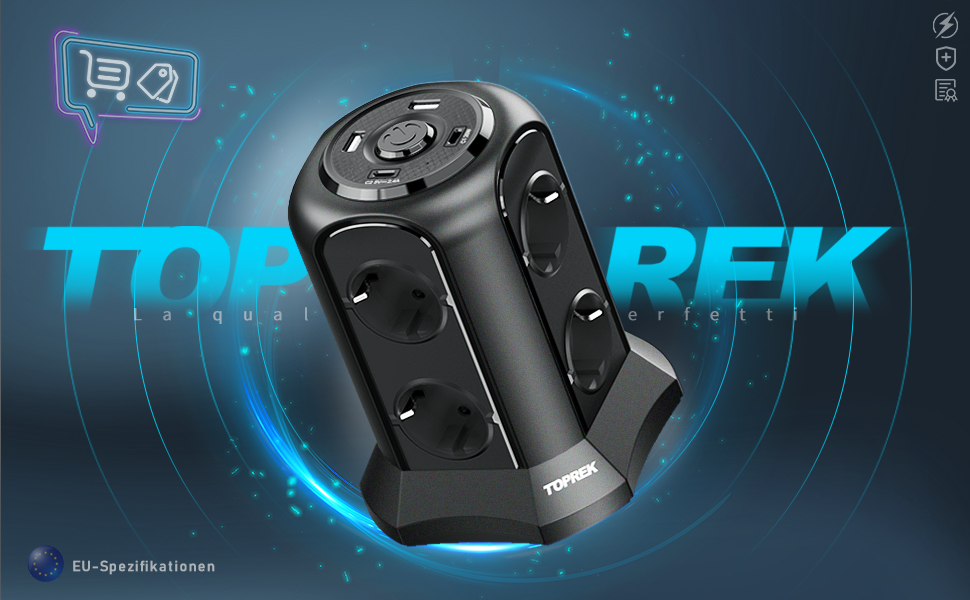 Многорозеткова смуга з USB, 8 розеток, з вимикачем, 4000W/16A, захист від перенапруги, 5м кабель, чорний колір