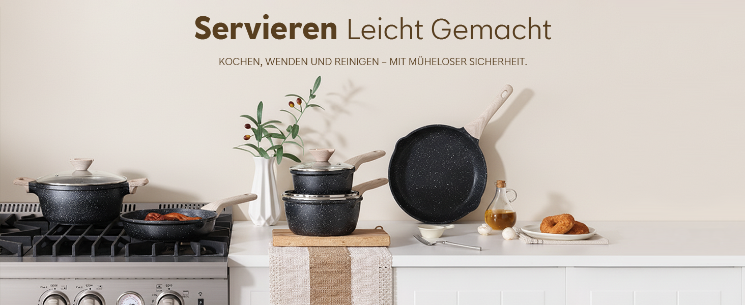 Набір посуду Kordisen з антипригарним покриттям, 5 предметів: каструлі та сковорідки. Безпечний, сумісний з індукцією, PFOA та PFAS free