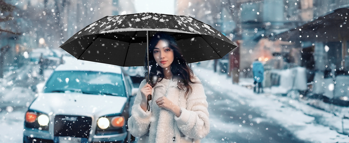 TECKNET Парасолька автоматична, чорна, штормостійка, легка у використанні