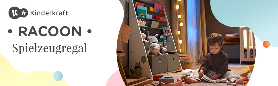 Дитячий органайзер Kinderkraft RACOON для іграшок і книг, компактна біла полиця для зберігання у дитячу кімнату