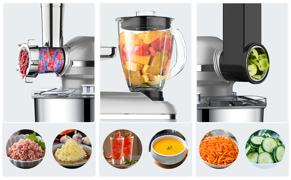 Homlee 3-in-1 Kitchen Machine - 1800W Food Processor with Meat Grinder, Juicer & 5.5L Stainless Steel Bowl - 6 Speed Mixer