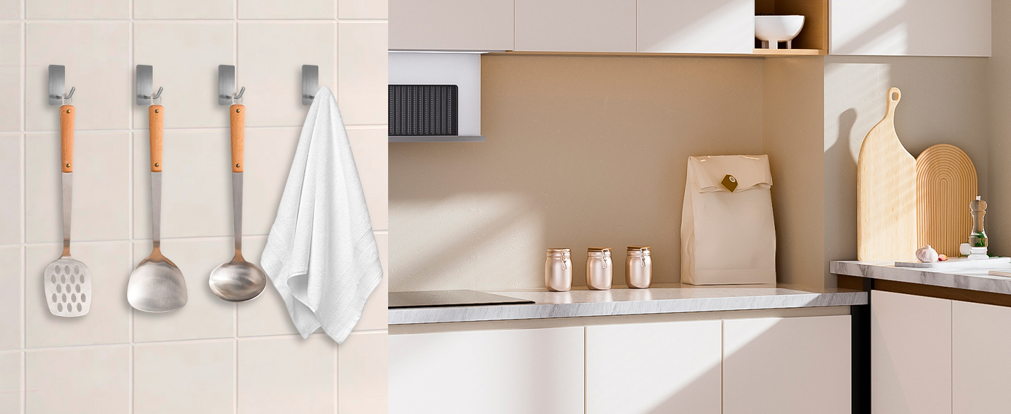 Набір тримачів для рушників без свердління, 10 шт. Самоклеючі гачки з нержавіючої сталі 304, надміцні, для великих предметів, настінні гачки для ванної, туалету та кухні, стійкі до корозії, срібні