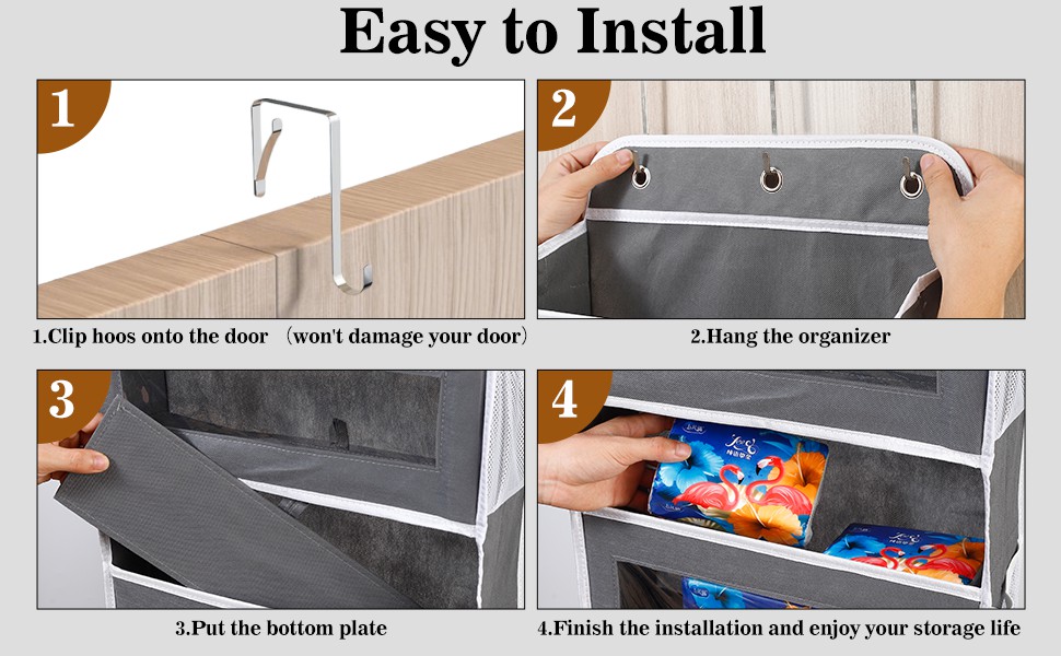Організатор для дверей з 5 відділеннями, настінна полиця з прозорим вікном для підгузків, іграшок, кемпінгу, ванної кімнати, спальні, 1 шт., темно-сірий