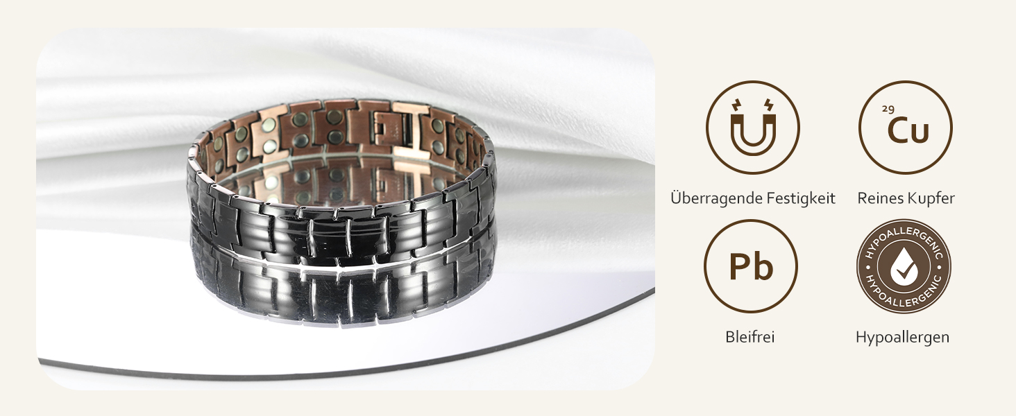 Масивне браслет з міді для чоловіків Jecanori, регульований розмір, магнітний браслет з 3500 Гаусс, подарункова коробка чорного кольору