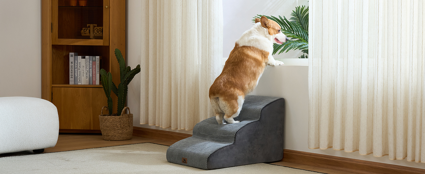 Сходинка для собак маленьких порід, 2 сходинки, 30 см, для домашніх тварин, миється, не слизька, для котів, для ліжка, дивану, сірого кольору