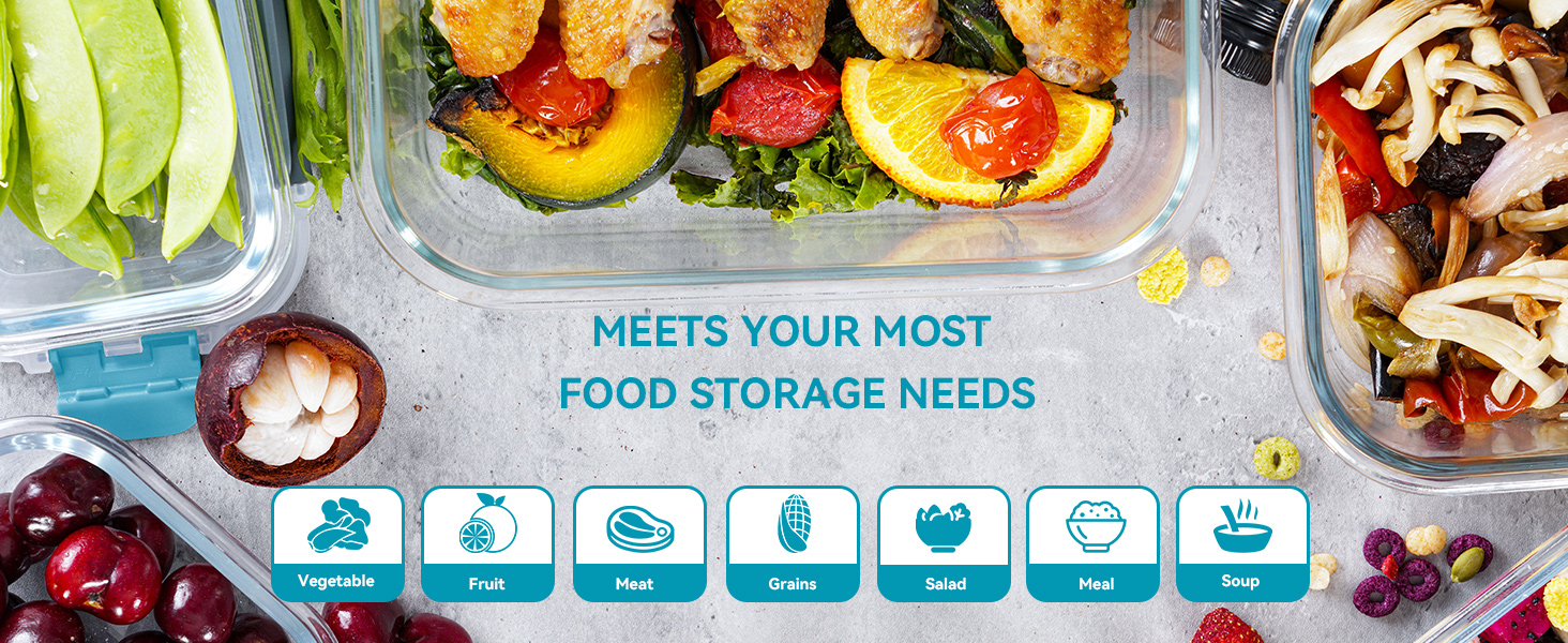 Набір контейнерів для зберігання їжі з боросилікатного скла з кришкою, BPA-free, герметичні, для мікрохвильової печі, духовка, посудомийна машина – контейнери для Meal Prep для кухні, офісу SA178-18PC