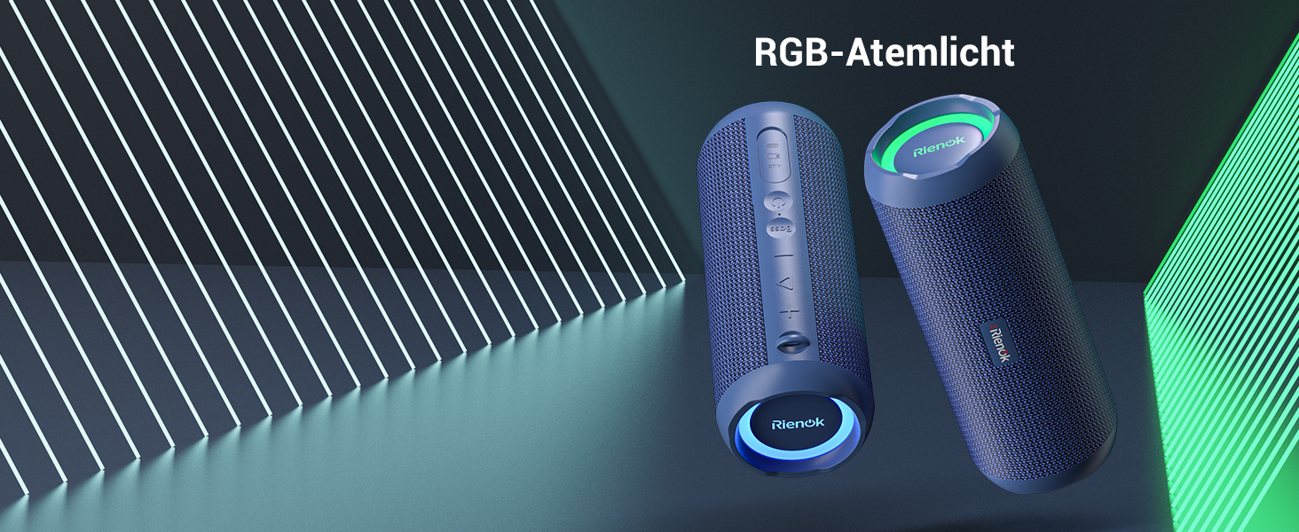 Bluetooth портативна колонка RIENOK з підсвічуванням, IPX7, 3600 mAh, баси, стерео звук (Блакитний)