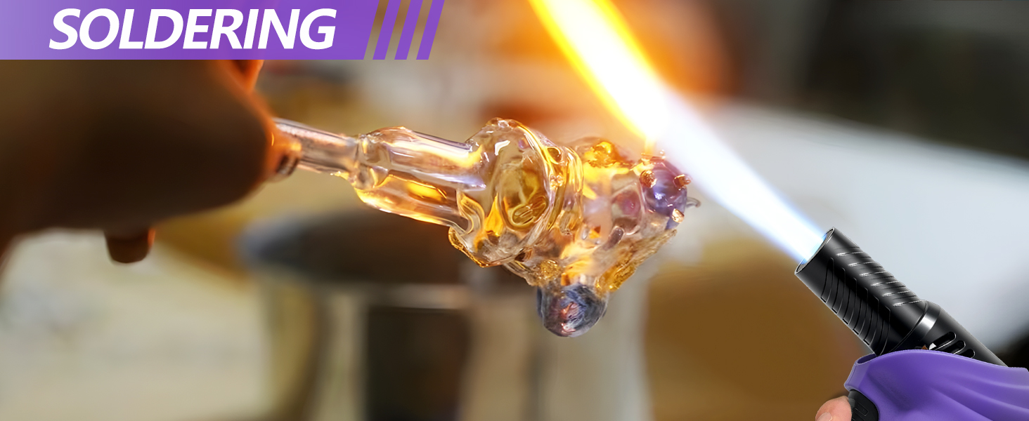 Бутанна запальничка-пальник Flambierbrenner: регульована полум'я, кут повороту 0–90°, безпечний замок, для паяння (зелено-чорний та фіолетово-чорний)