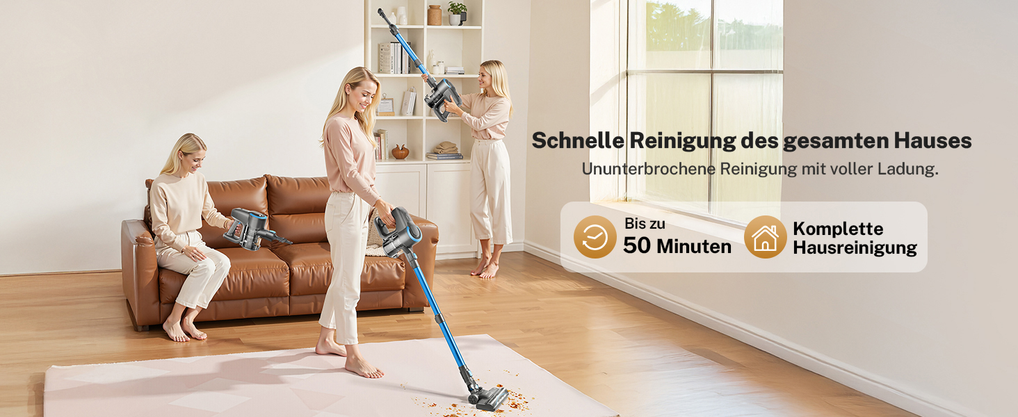 Бездротовий акумуляторний пилосос 25000Pa, 175W, 50хв, з антизаплутувальною насадкою та самостійним паркуванням, легкий ручний пилосос для прибирання килимів, твердих підлог та шерсті тварин, блакитний