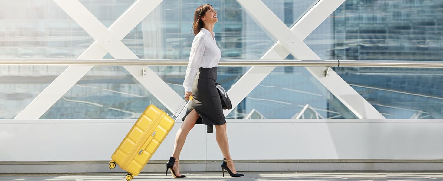 Жовтий валіза KONO середнього розміру 62см з 4 колесами та TSA замком (62x43x26см)