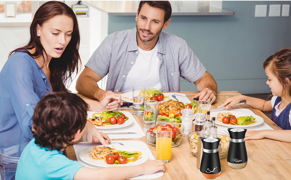 Набір для солі та перцю з нержавіючої сталі, скляне дно, чорний колір, для кухні, грилю, BBQ, кемпінгу