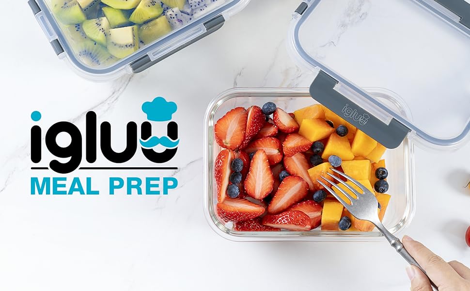 Набір контейнерів для їжі Igluu Meal Prep (5 шт.) – 1050 мл, Borosilikatglas, мікрохвильовка, духовка, морозильник, посудомийна машина, витікання