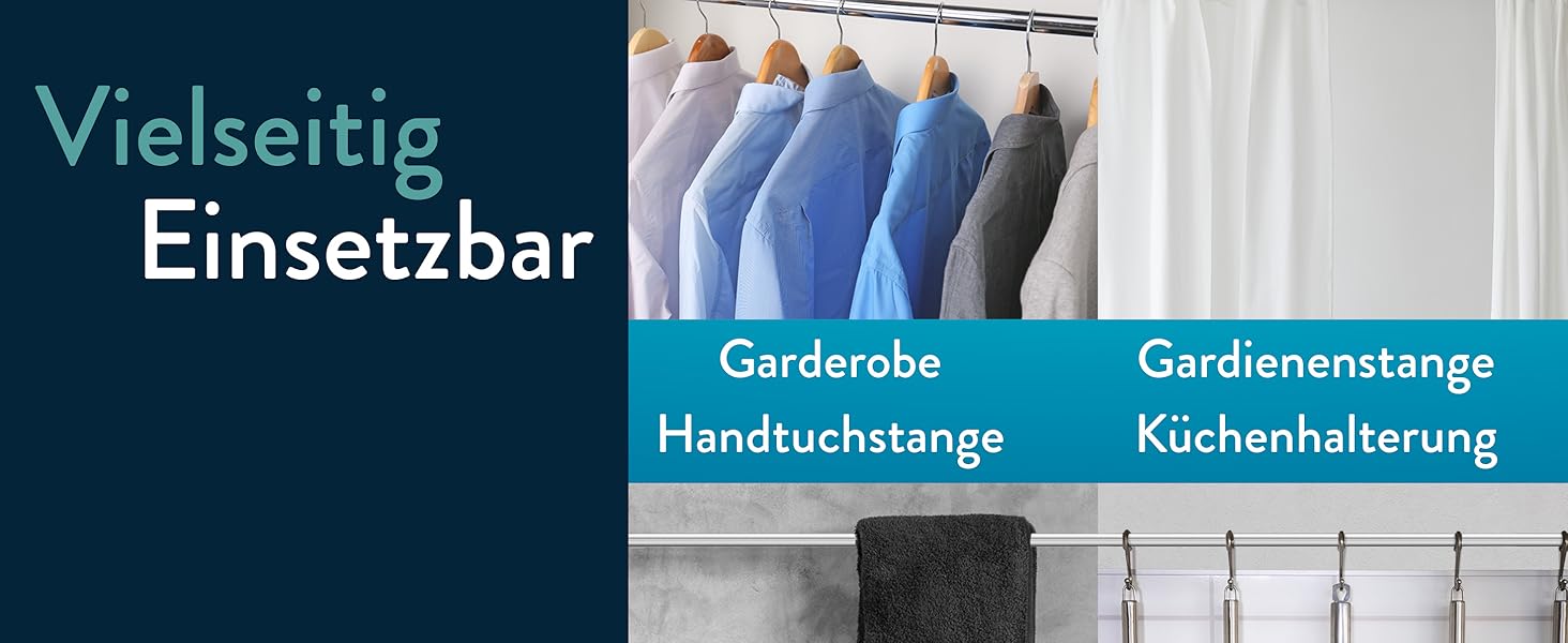 Висувна штанга для душу Benkstein® без свердління, 125-230 см - нержавіюча сталь, 12 кілець, телескопічна, стабільна, без свердління