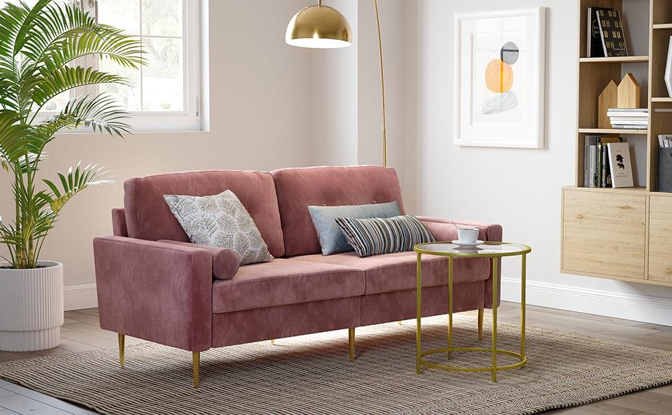VASAGLE 3-Seater Velvet Sofa - Pink Rosa