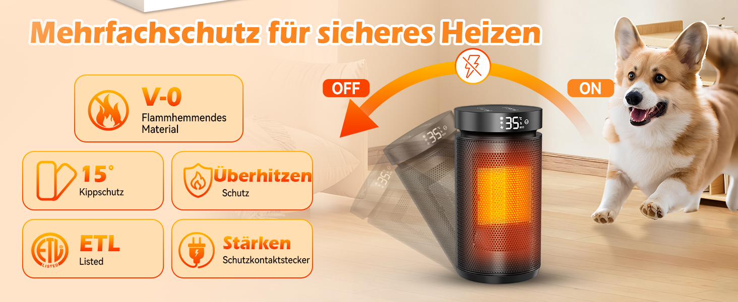 Електричний обігрівач 1500W PTC кераміка, тихий 34 dB, з термостатом, таймером 12 год та захистом від перегріву та перекидання. З пультом керування, чорний.