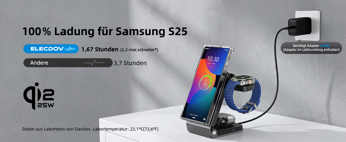 Магнітна бездротова зарядка Samsung з активним охолодженням 3-в-1 для Galaxy S26 Ultra, Watch 8 та Buds 4. Складана Qi зарядка для Android сірого кольору