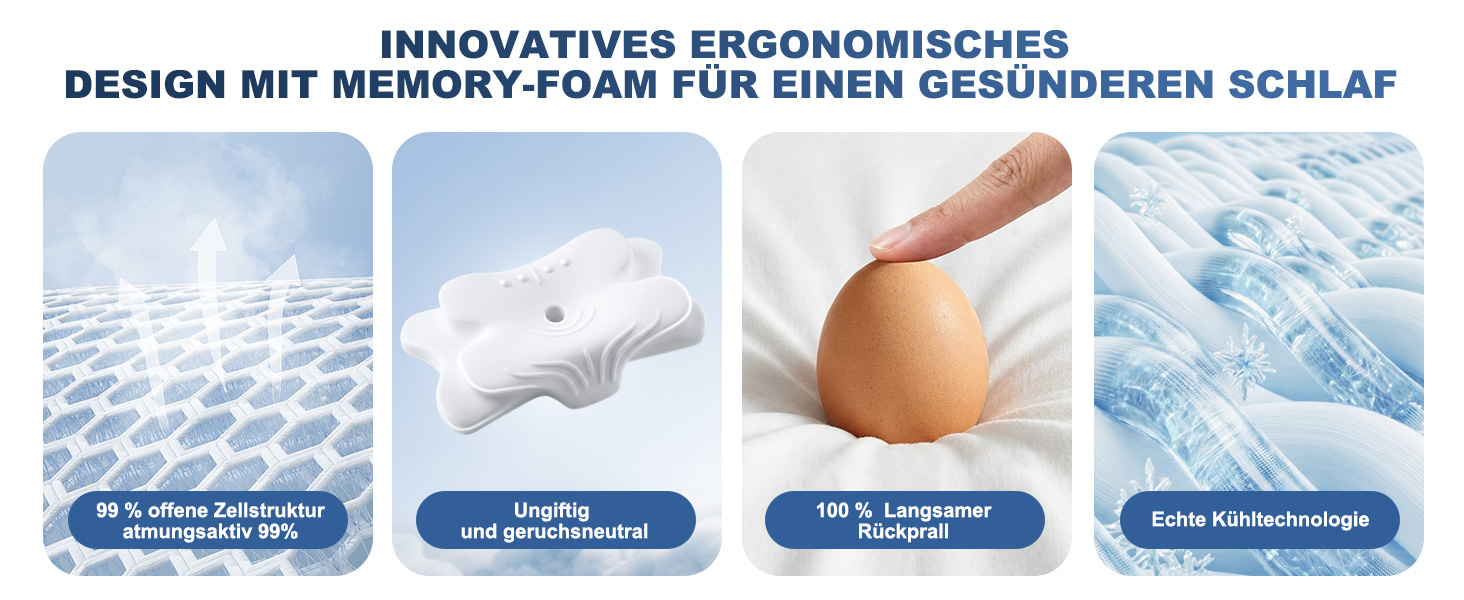 Ергономічна подушка для шиї та голови VYLEE з ефектом пам'яті (Memory Foam), подушка-метелик з двома рівнями висоти (10,5/12,5 см) для сну на боці, спині та животі, синя