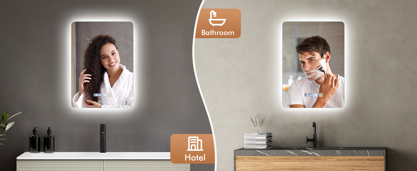 Дзеркало для ванної кімнати Viugreum з підсвічуванням 50x75 см, овальне LED дзеркало для ванної, диммування, 3 кольори світла, проти запотівання, годинник, сенсорна кнопка, дзеркало з LED підсвічуванням для ванної кімнати, вітальні (50x70 см)