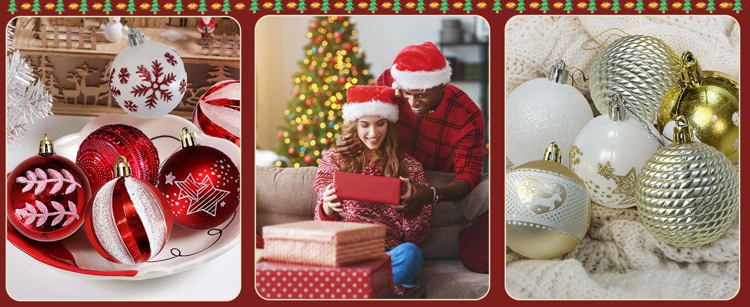 Набір прикрас на ялинку 40 шт. червоно-білі, 6 см, пластикові, з підвісками, небрудні, різноманітні поверхні та візерунки, для внутрішнього та зовнішнього використання