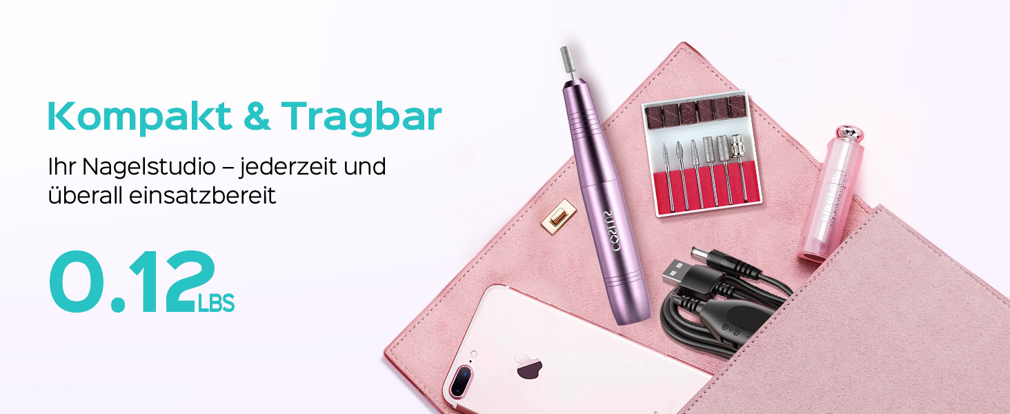 Електричний фрезер для нігтів Coslus: 20000 об/хв, регулювання швидкості та напрямку, манікюр та педикюр, набір для шліфування гелю та акрилу (фіолетовий)