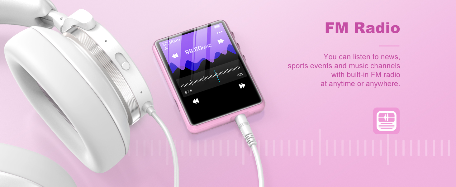 MP3 плеєр SWOFY з Bluetooth 5.3, 64ГБ, HiFi звук, вбудований динамік, FM-радіо та диктофон, 2.4