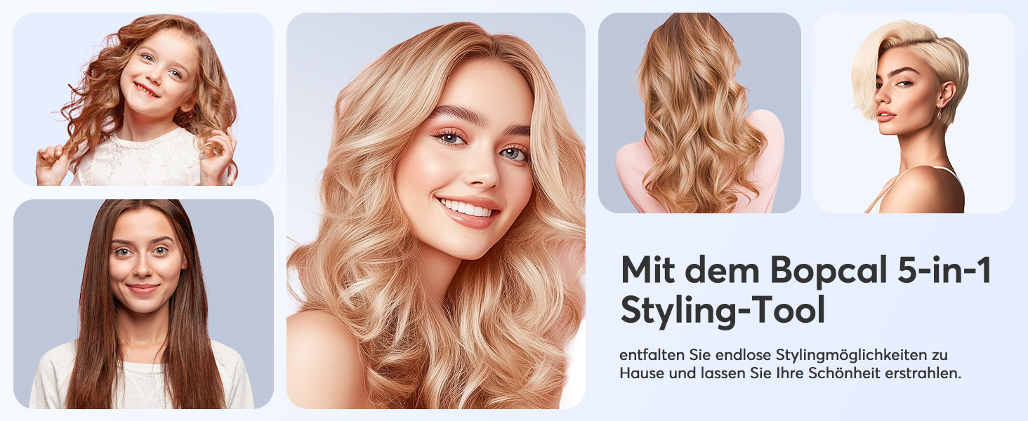 Airstyler 5 в 1 Bopcal: Іонізатор, Фен, 160000 обертів/хв, для швидкого сушіння, об'єм та локони, подарунок для жінок. Чорний.