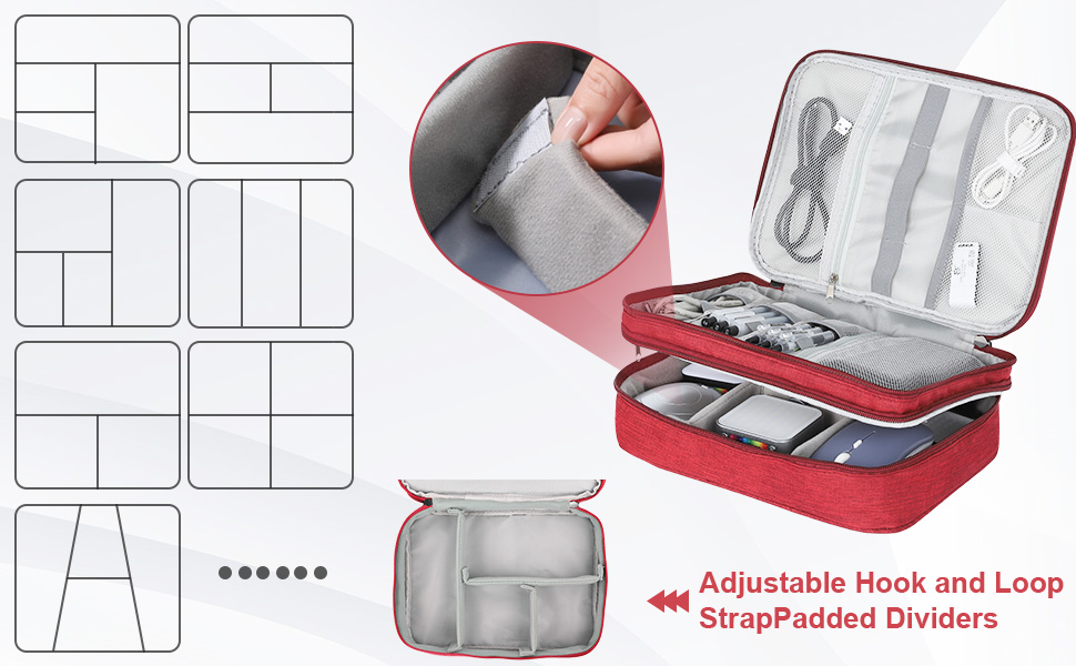 Органайзер для кабелів AiQInu: універсальна дорожня сумка-кубик для кабелів, 3-шаровий водонепроникний органайзер для зарядних кабелів, Powerbank, USB-накопичувачів, SD-карт (червоний)