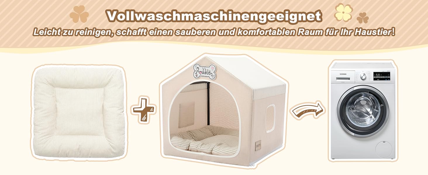 Washable Folding Dog Bed & Tent - Indoor Dog House for Small Dogs (4-9kg) - Beige