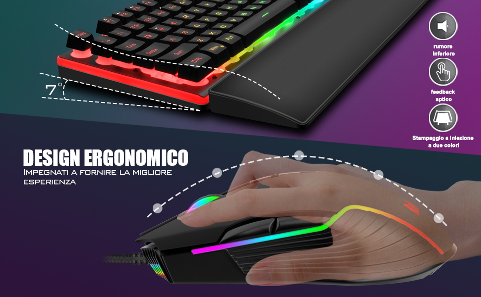 RedThunder K10 Бездротова ігрова клавіатура та миша з підсвічуванням LED, акумулятор 3800 mAh, механічне відчуття, Anti-Ghosting, миша 7D 3200 DPI, QWERTY-розкладка, для PC геймерів (Чорний)