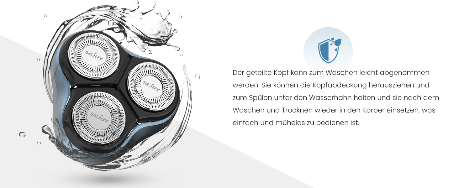 Електричний чоловічий бритва Sejoy, сухою, з підзарядкою, з висувним тримером, швидка зарядка за 1 годину, 3D плаваюча головка, LCD дисплей (синій)