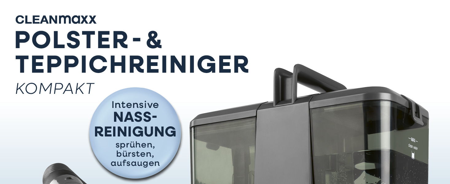CLEANmaxx Професійний пароочисник для меблів та килимів Pro Steam | 3в1: для меблів, локальних забруднень, миття | Видаляє плями з килимів, авто, диванів тощо (Чорний, компактний 330W)