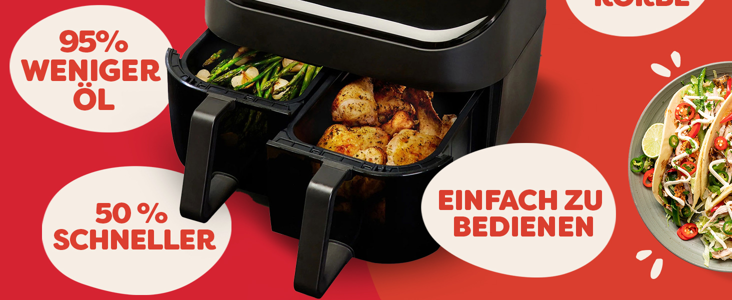 Фритюрниця повітряна Vortex Plus ClearCook 5.7L, чорна, 6-в-1, 1700W, з вікном, 8L