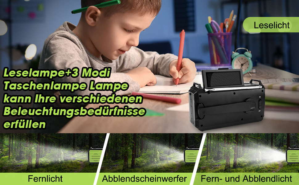 Сонячне радіо Kurbelradio 8000mAh з ручним генератором, AM/FM, LED ліхтарик, SOS, компас, IPX3, для кемпінгу та відпочинку на природі (зелене)