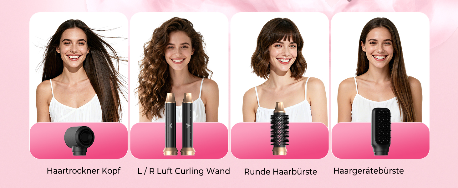 Мультистайлер для волосся 5 в 1 Atopskins Air Styler 1000W: фен-щітка, вирівнювач та плойка для сушіння, завивки та гладкого волосся (Darkschwarz)