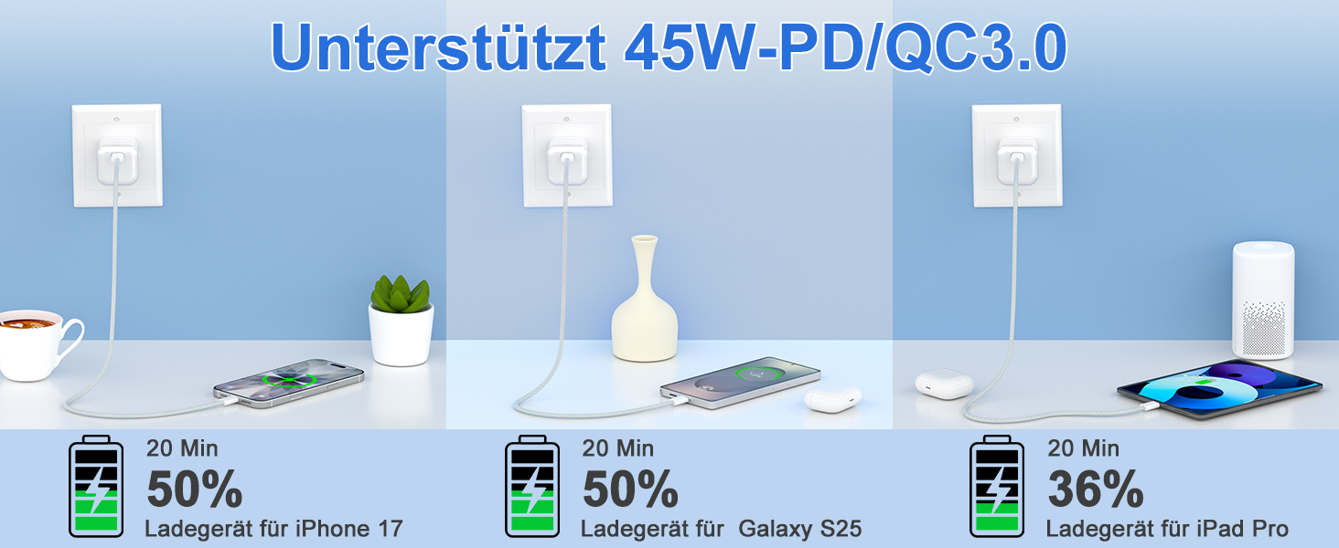 Зарядний пристрій USB-C YISH 45W з кабелем Type-C 60W: Швидка зарядка, PD 3.0, адаптер живлення для смартфонів та планшетів