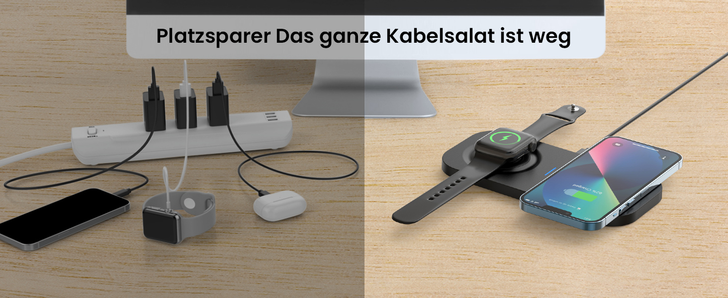 Бездротовий зарядний пристрій JoyGeek 2-в-1 для iPhone, Apple Watch та AirPods (Чорний)