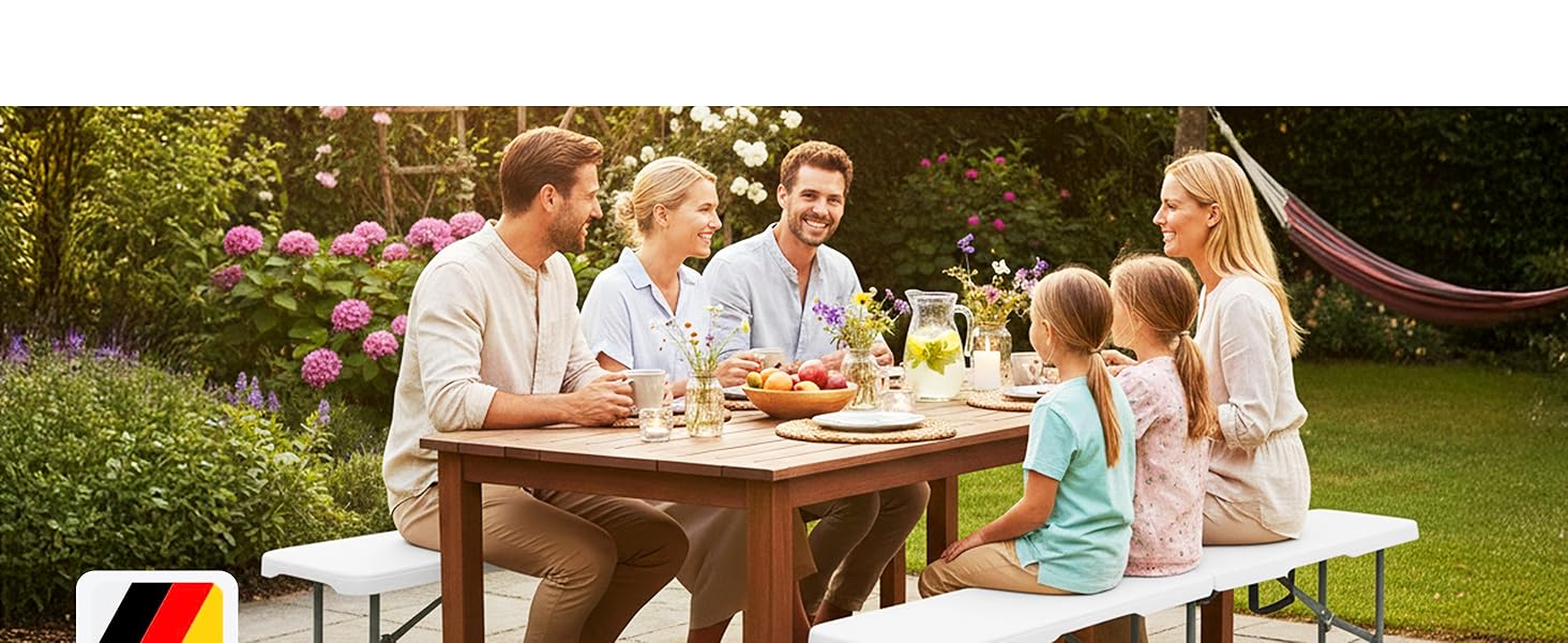 Зручний розкладний садовий стіл Floordirekt Buffettisch для відпочинку на терасі, балконі або кемпінгу - 183x76 см, матеріал: пластик, на 6 осіб