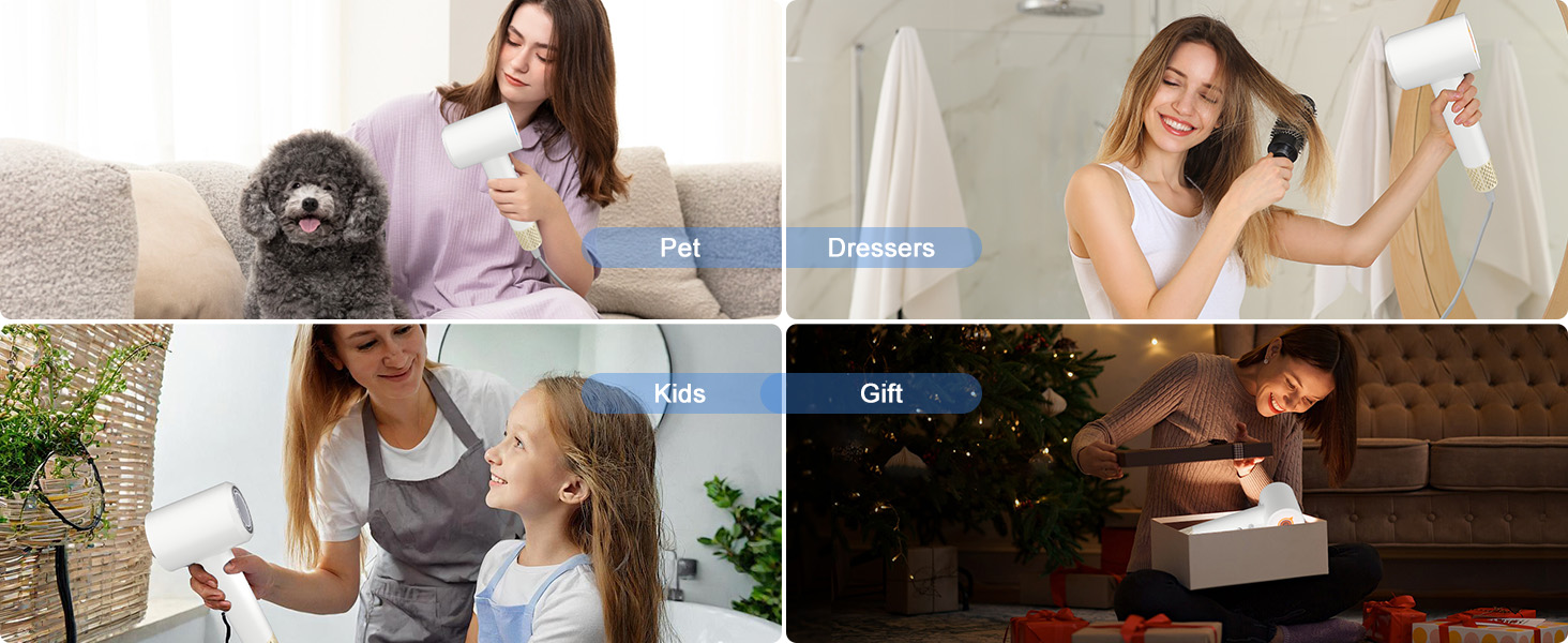 Супершвидкий фен Supersonic з іонізацією 200 млн негативних іонів, 110 000 обертів/хв безщітковий двигун, низький шум 57dB, інтелектуальний контроль температури для подорожей та дому (білий)