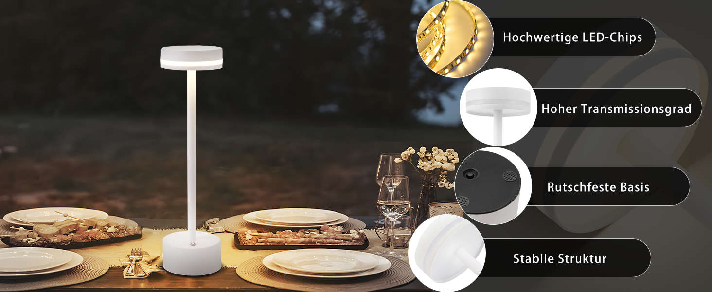 Настільна лампа акумуляторна LED 2 в 1: бездротова, димована, з USB-C зарядкою, сенсорна, для спальні, їдальні, офісу (біла)