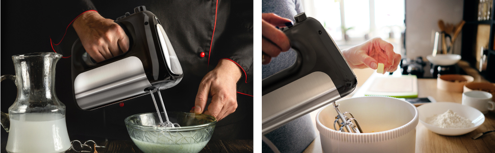 Електричний міксер Arendo 500 Вт з набором аксесуарів (2 вінчики, 2 гаки) – ручний міксер для приготування їжі, чорний