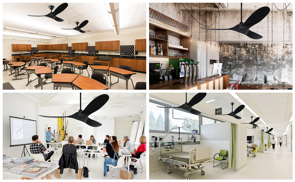 Стеля вентилятор 152 см з ДК-двигуном, 60 дюймів, з пультом керування, 3 лопаті, для дому та вулиці, з таймером (чорний)