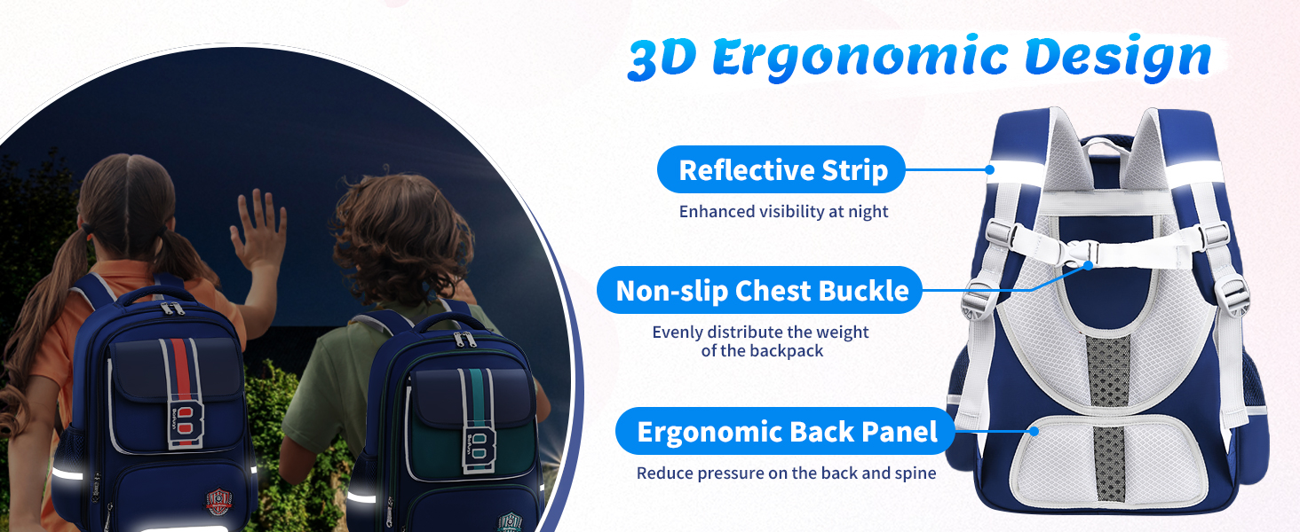 Шкільний рюкзак для хлопчика IvyH, 2-5 клас, 20 літрів. Ергономічний дитячий рюкзак для початкової школи, водонепроникний, 8-12 років, темно-синій/червоний