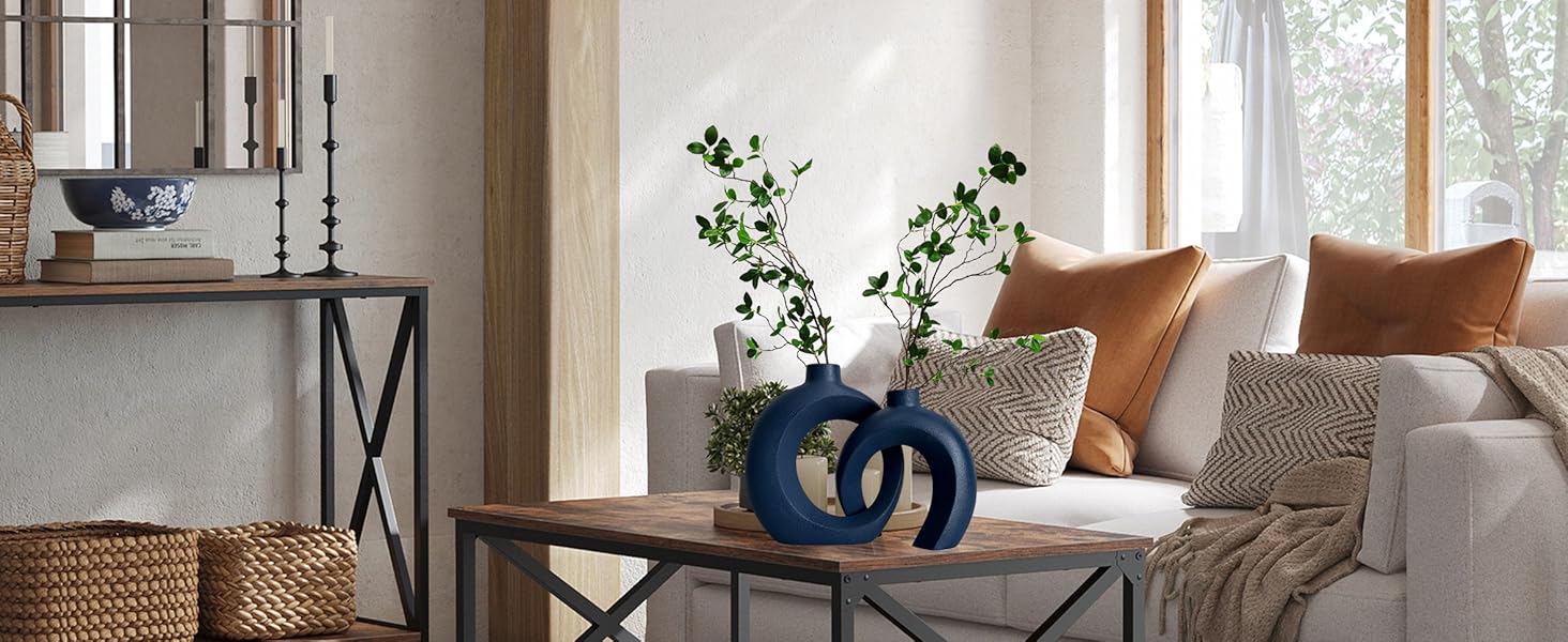 White Ceramic Donut Vase Set - Pampas & Dried Flower Decor - Modern Boho Aesthetic Home Decor